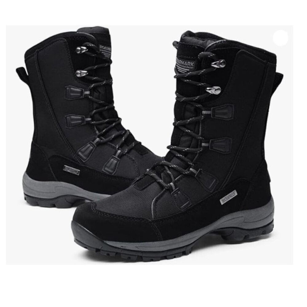 ROCKMARK Kids Waterproof Snow Boots Mid Calf Warm Winter Outdoor Footwear